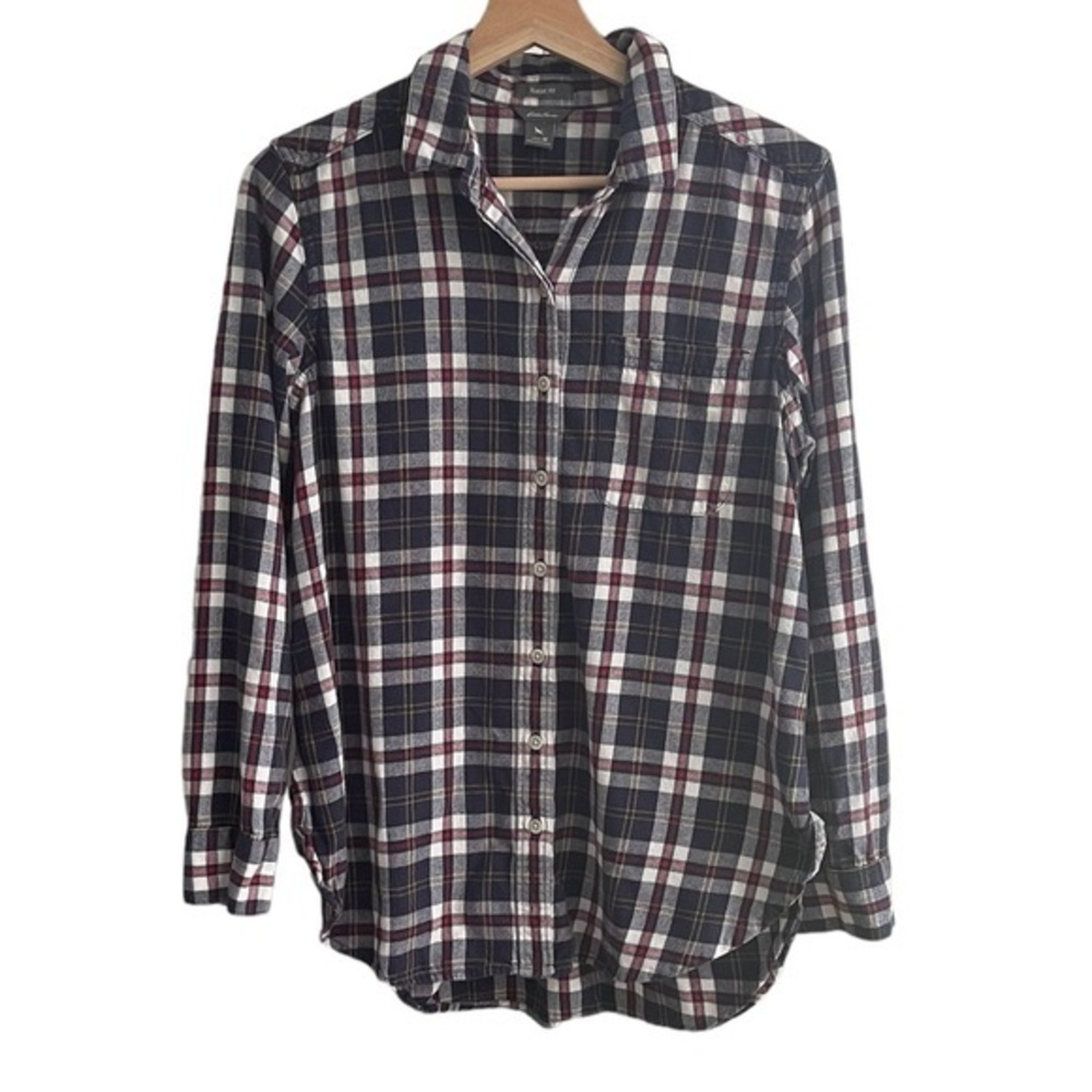 Eddie Bauer Women’s Firelight Flannel Navy/RedWhite Plaid Shirt M